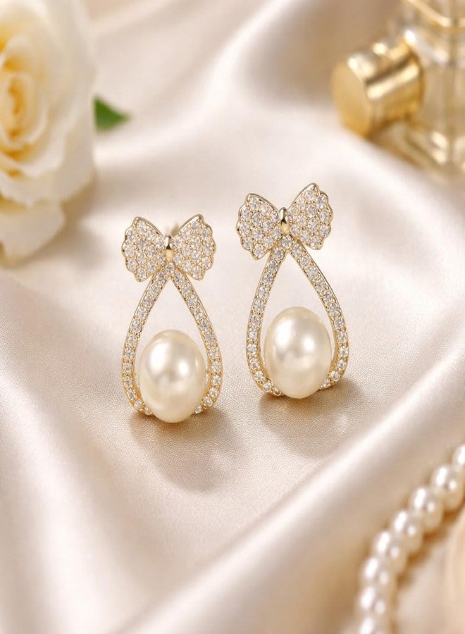 AMAAL Bow Korean Drop Earrings set for Women Girls Ladies | Western Crystal Earing AD American Diamond | Stylish Ear Rings Jewellery for woman | Valentine Gift for Girlfriend couple -333 - Image 4