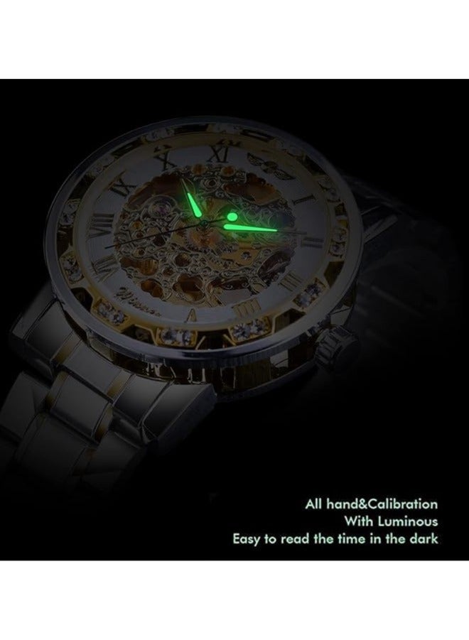 وينر ساعات رجالية ساعة يد أوتوماتيكية ميكانيكية فاخرة من الفولاذ المقاوم للصدأ مضيئة مقاومة للماء 8012 RGWT - Image 4