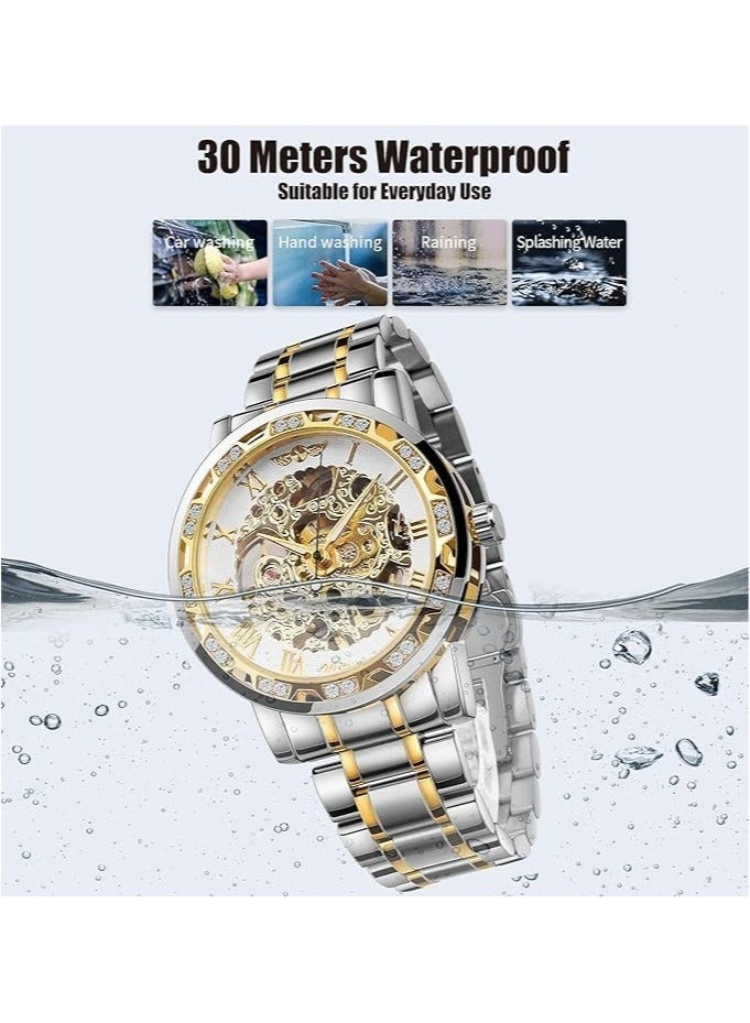 وينر ساعات رجالية ساعة يد أوتوماتيكية ميكانيكية فاخرة من الفولاذ المقاوم للصدأ مضيئة مقاومة للماء 8012 RGWT - Image 5