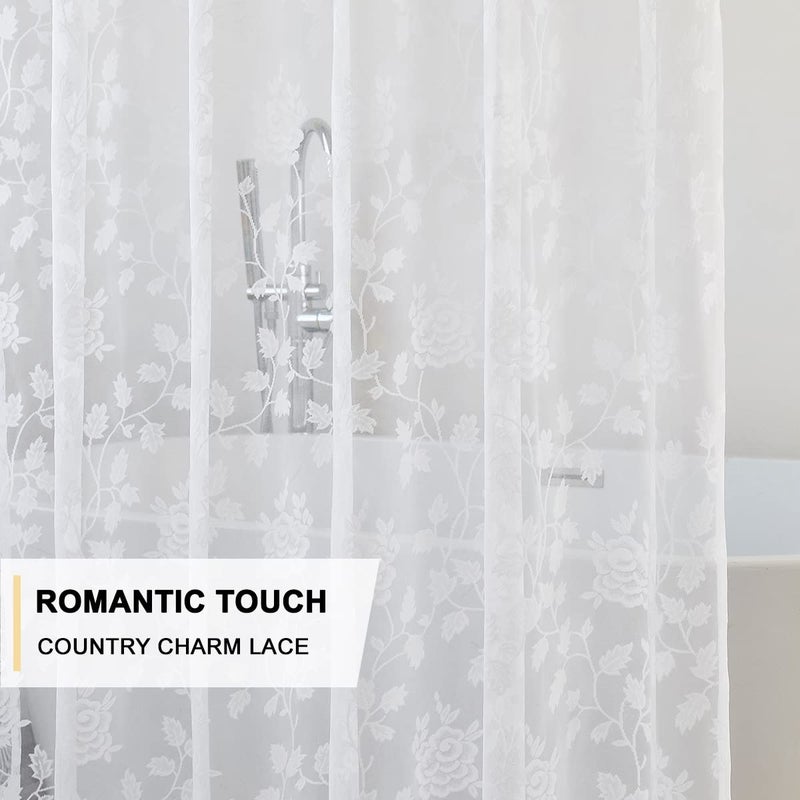 TERLYTEX White Lace Shower Curtain with Attached Valance, Rustic Vine Floral Embroidered Scalloped Lace Sheer Shower Curtain 72 Inch Length for Farmhouse Bathroom, 72 x 72 Inch, 1 Panel, White - Image 4