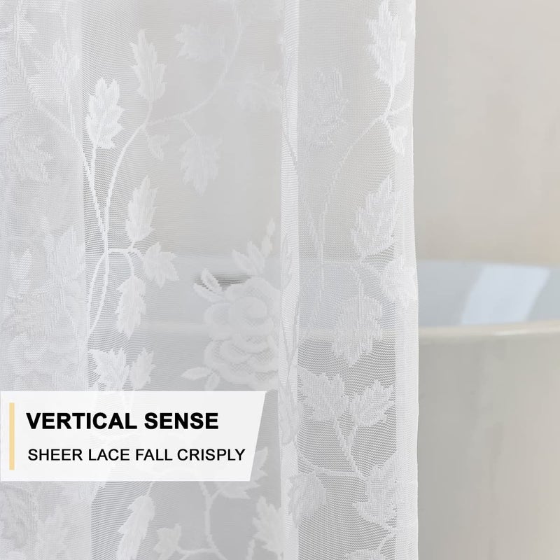 TERLYTEX White Lace Shower Curtain with Attached Valance, Rustic Vine Floral Embroidered Scalloped Lace Sheer Shower Curtain 72 Inch Length for Farmhouse Bathroom, 72 x 72 Inch, 1 Panel, White - Image 5
