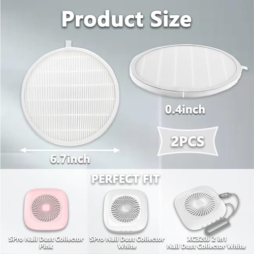 Mecefeno Nail Dust Collector Filter, Replacement Filters Compatible with MelodySusie Nail Dust Collectors Models SPro/XC320J Reusable Dust Filter for Nail Dust Vacuum Machine, Nail Salon, Home Use - 2 pack - Image 2