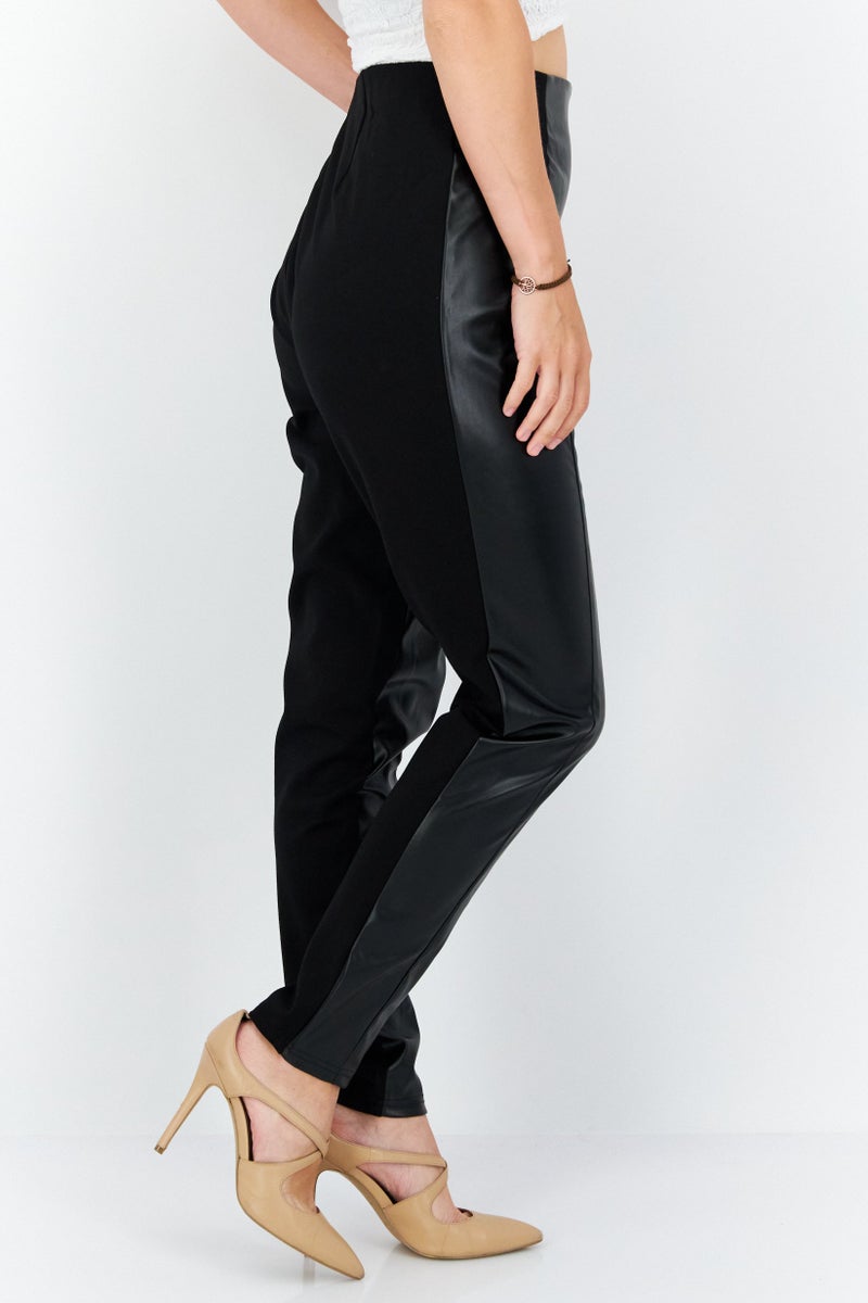 INC Women Skinny Fit Plain Leather Pants, Black - Image 4
