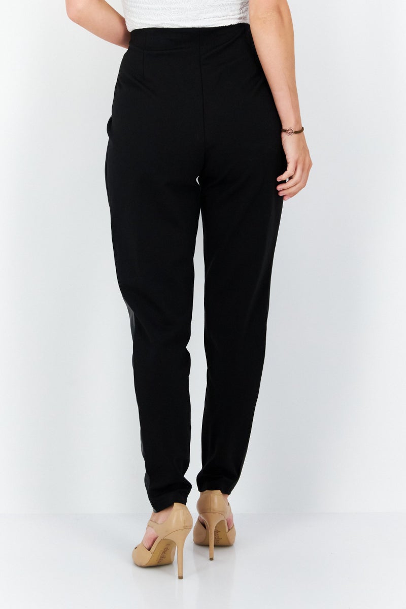 INC Women Skinny Fit Plain Leather Pants, Black - Image 3