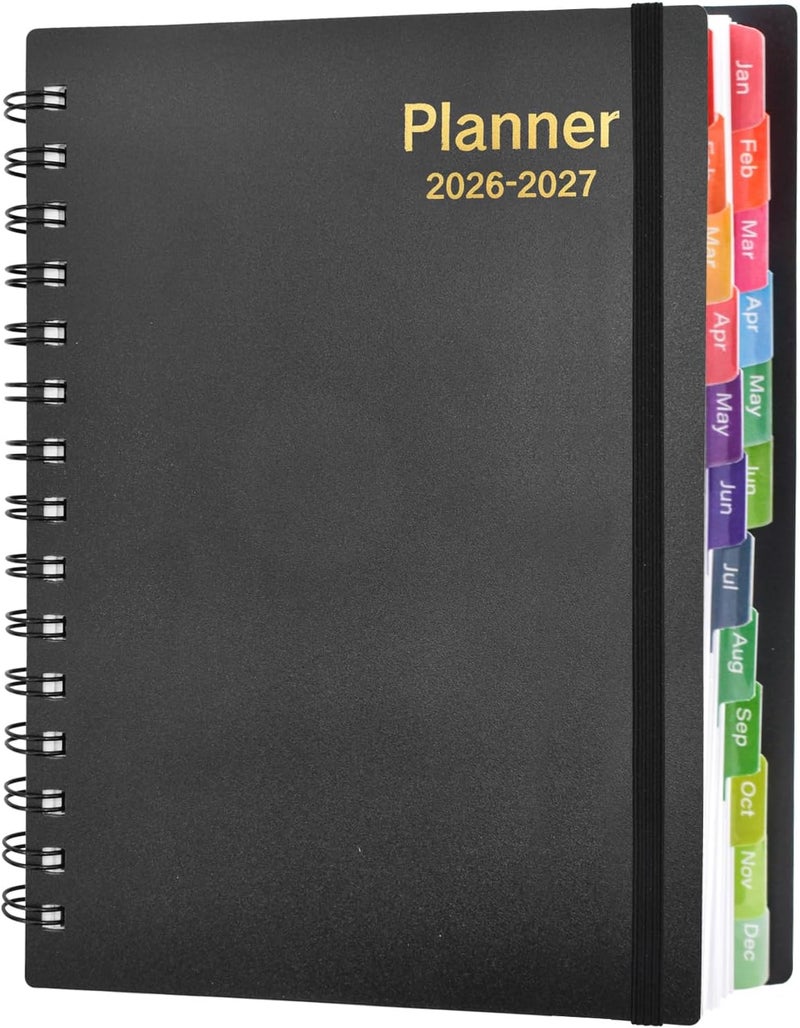 VANRA Daily Planner 2026-2027 (Jan 2026 – Jun 2027) - 18 Month Monthly Planner with Tabs, Agenda Book Yearly Weekly Academic Calendar, Flexible Cover with Spiral Binding, A5 Size (Black) - Image 2