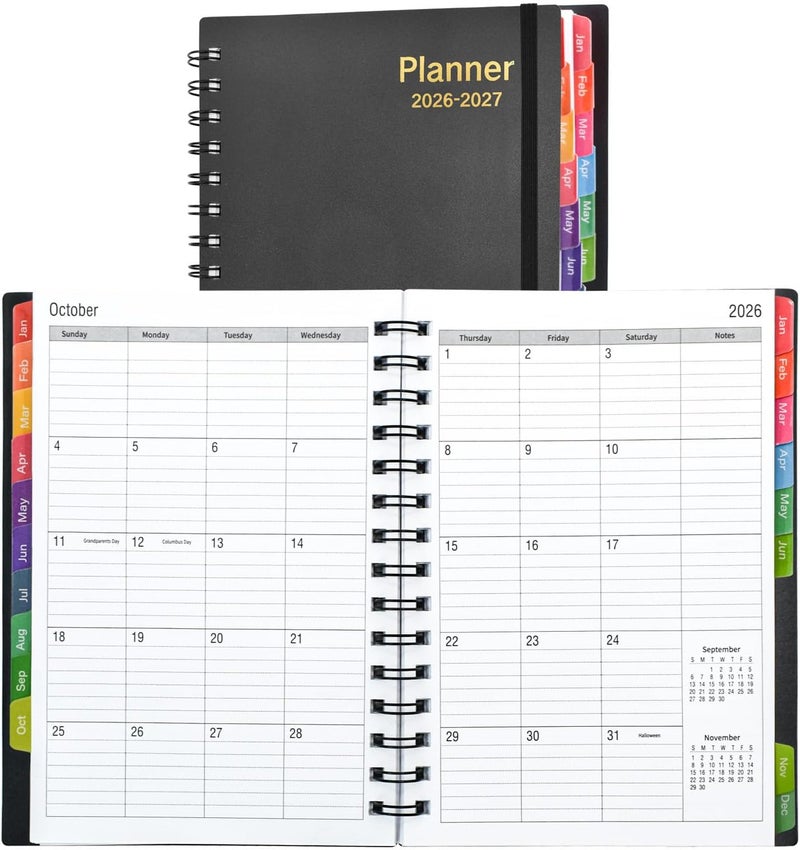 VANRA Daily Planner 2026-2027 (Jan 2026 – Jun 2027) - 18 Month Monthly Planner with Tabs, Agenda Book Yearly Weekly Academic Calendar, Flexible Cover with Spiral Binding, A5 Size (Black) - Image 1