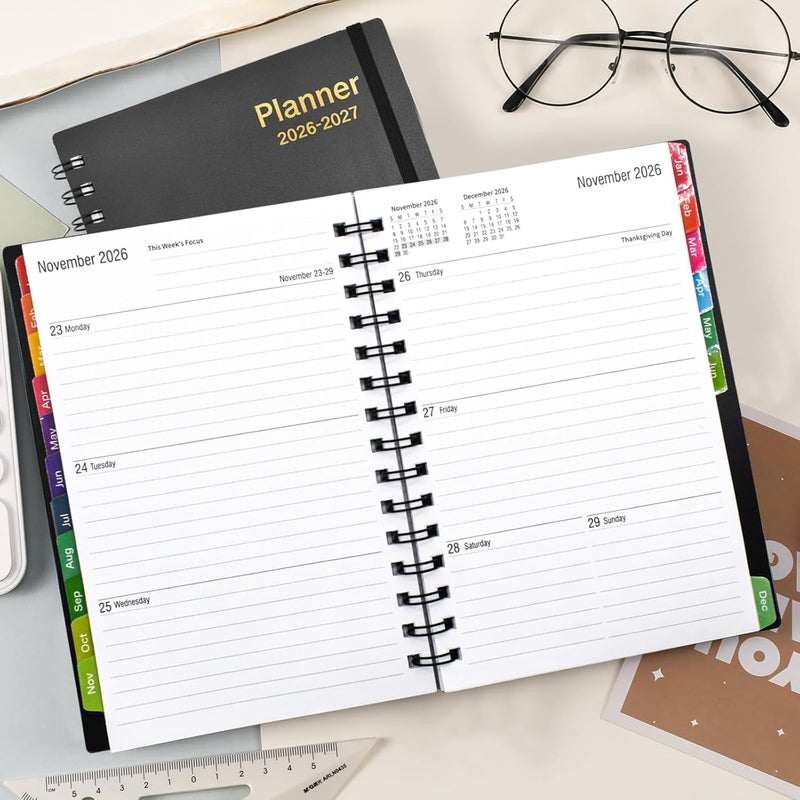VANRA Daily Planner 2026-2027 (Jan 2026 – Jun 2027) - 18 Month Monthly Planner with Tabs, Agenda Book Yearly Weekly Academic Calendar, Flexible Cover with Spiral Binding, A5 Size (Black) - Image 4