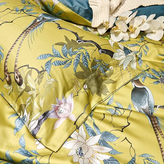 KING SIZE FLOWERS AND BIRDS PATTERN PRINTED GOLD BED PILOWCASE 100 COTTON PILLOW COVER 20 X 36 INCHES SET OF 2 KING 5209PILLOWCASES