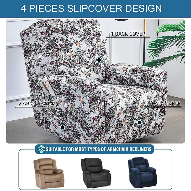 Eco-Ancheng Recliner Slipcovers 4-Pieces Lazyboy Recliner Covers Recliner Couch Covers Recliner Chair Cover Non Slip Reclining Slipcovers with Storage Pockets Furniture Protector for Living Room - Image 4