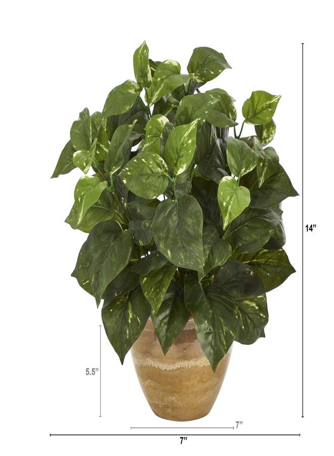 Nearly Natural 14in. Pothos Artificial Plant in Ceramic Planter - Image 2