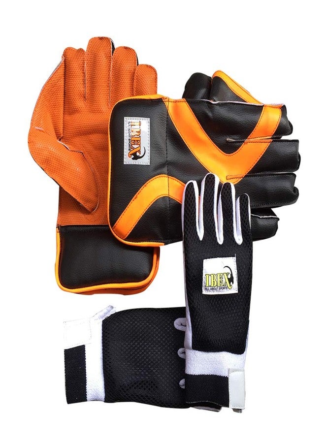 JetFire Leather, Rubber, Polyvinyl Chloride Ibex Practice Wicket Keeping Gloves Combo with Black Inner Gloves Wicket Keeping Gloves (Men, Orange, Black), Cricket - Image 3