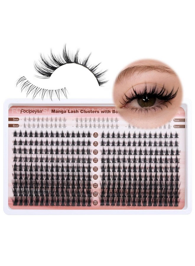 Focipeysa Manga Lash Clusters Wispy Eyelash Extensions 330Pcs Anime Lashes Extension Natural Eyelash Clusters 8-16Mm Individual Eyelash Extension Bottom Lashes - Image 1