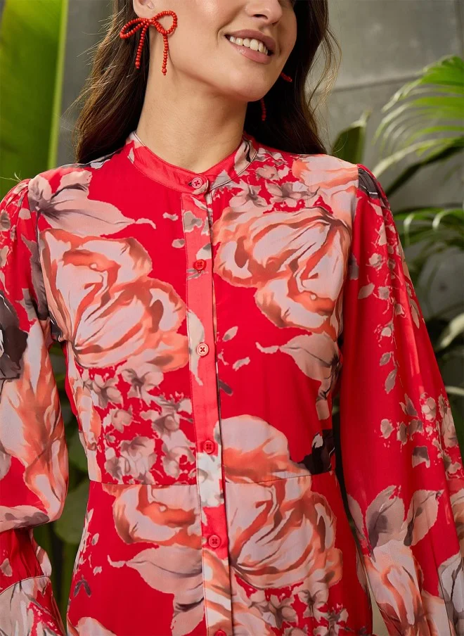 SASSAFRAS Floral Print Georgette Maxi Dress for Women