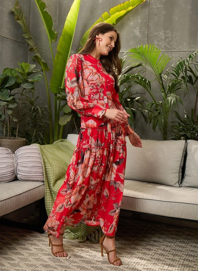 SASSAFRAS Floral Print Georgette Maxi Dress for Women
