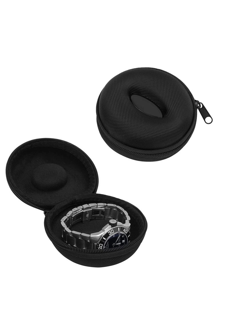 Generic Watch Case Travel Single Watch Storage Box Zipper for Cushioned Round Portable Watch Case for Women Men Travel Fits All Wristwatches Smart Watches Box Leather Up to 50mm Black 