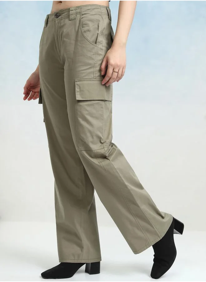 طوكيو توكيز Solid Mid Rise Straight Leg Trousers with Side Pockets by Styli