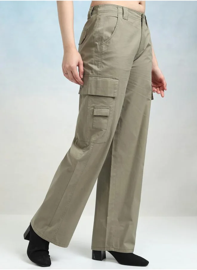 طوكيو توكيز Solid Mid Rise Straight Leg Trousers with Side Pockets by Styli