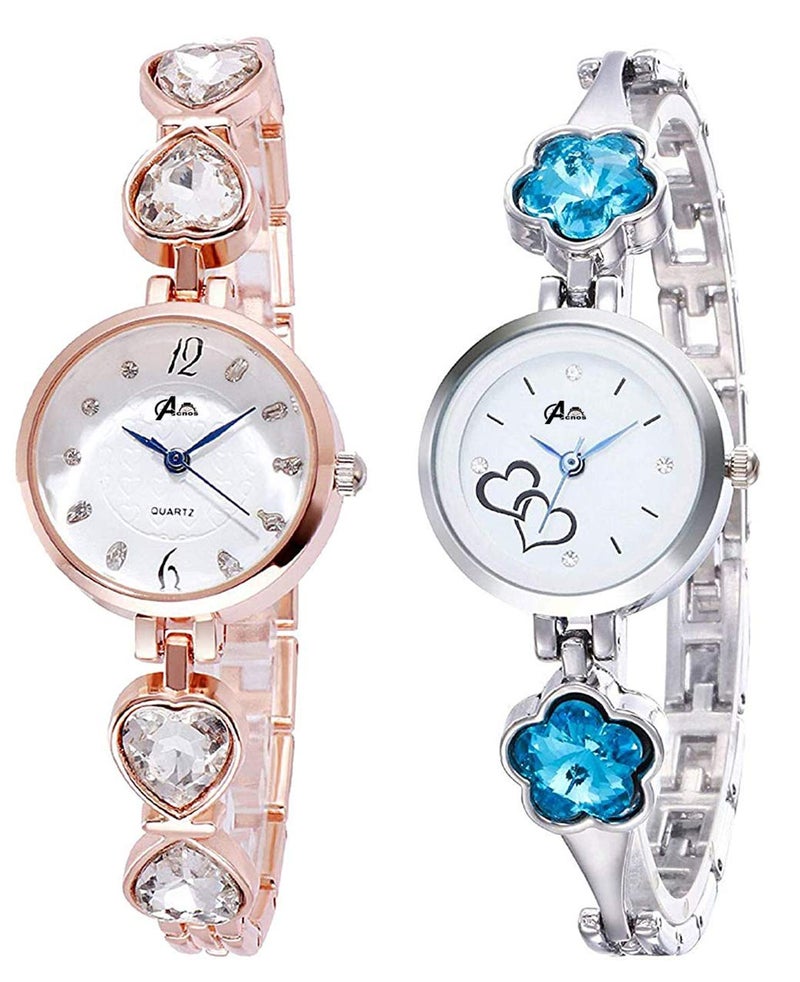 Acnos® Premium Luxury Analogue Girl's Stainless Steel Watch(Multicolour Dial Womens Standard Colored Strap) (Pack of 2) - Image 1