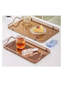 Rectangular Mirror Trays with Handles (2 in 1) Elegant Design and High Functionality Z (Gold)