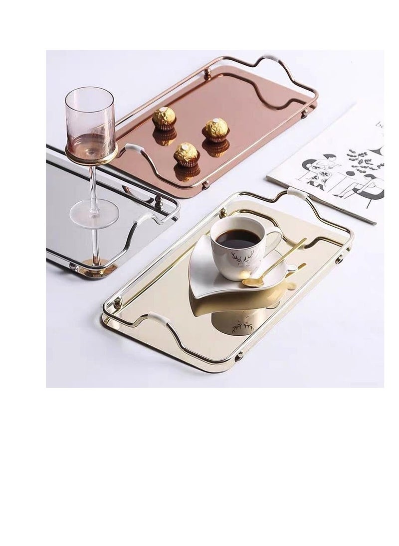 Generic - Rectangular Mirror Trays with Handles (2 in 1) Elegant Design and High Functionality Z (Gold) - Image 1