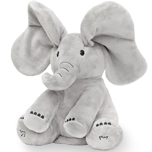 Tippi Peek a Boo Elephant Toy Interactive Singing Elephant Teddy with Flapping Ears for Newborn Baby Boys or Girls Peekaboo Soft Toy for Babies 012 Months - Image 1