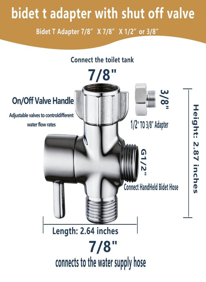 YRDL Bidet T Adapter, Brass T Adapter with Shut-off Valve, 3-way Tee Connector 7/8" x 7/8" x G1/2, Leak-Free Chrome Metal T Valve Adapter for Toilet Bidet Sprayer… - Image 3