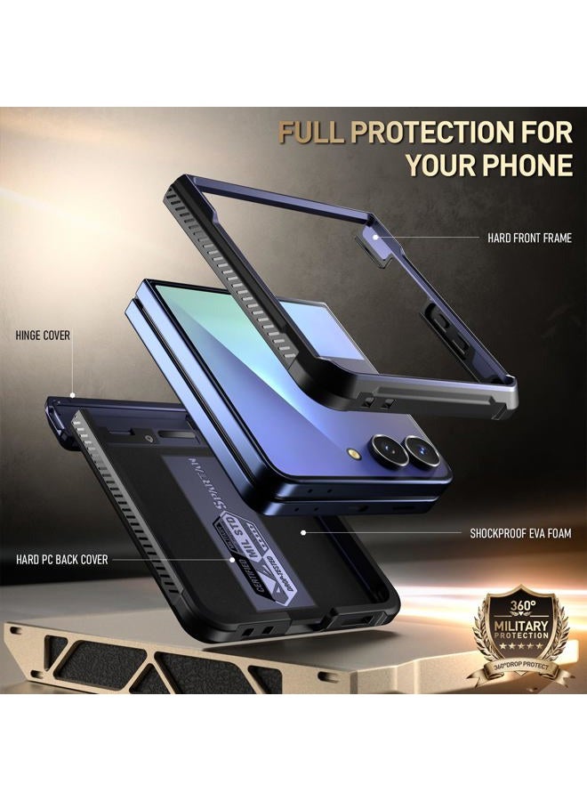 POETIC Spartan for Samsung Galaxy Z Flip 7 Case, [Kickstand] [Hinge Protection] [20FT Mil-Grade Drop Tested], Full-Body Rugged Shockproof Protective Phone Cover for Galaxy Z Flip7, Midnight Blue - Image 3