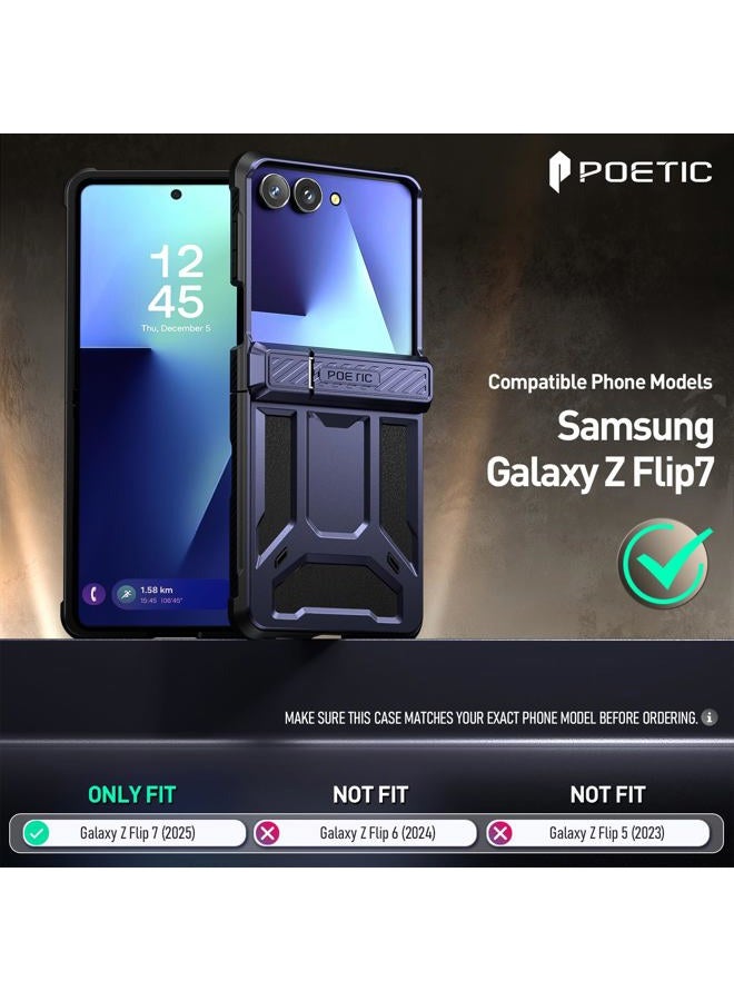 POETIC Spartan for Samsung Galaxy Z Flip 7 Case, [Kickstand] [Hinge Protection] [20FT Mil-Grade Drop Tested], Full-Body Rugged Shockproof Protective Phone Cover for Galaxy Z Flip7, Midnight Blue - Image 2
