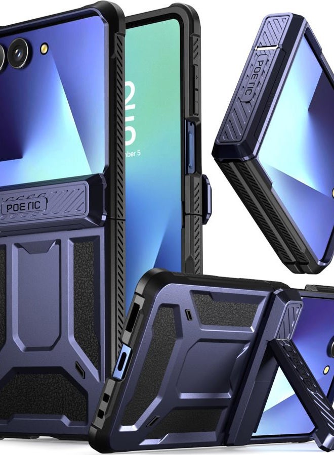 POETIC Spartan for Samsung Galaxy Z Flip 7 Case, [Kickstand] [Hinge Protection] [20FT Mil-Grade Drop Tested], Full-Body Rugged Shockproof Protective Phone Cover for Galaxy Z Flip7, Midnight Blue - Image 1
