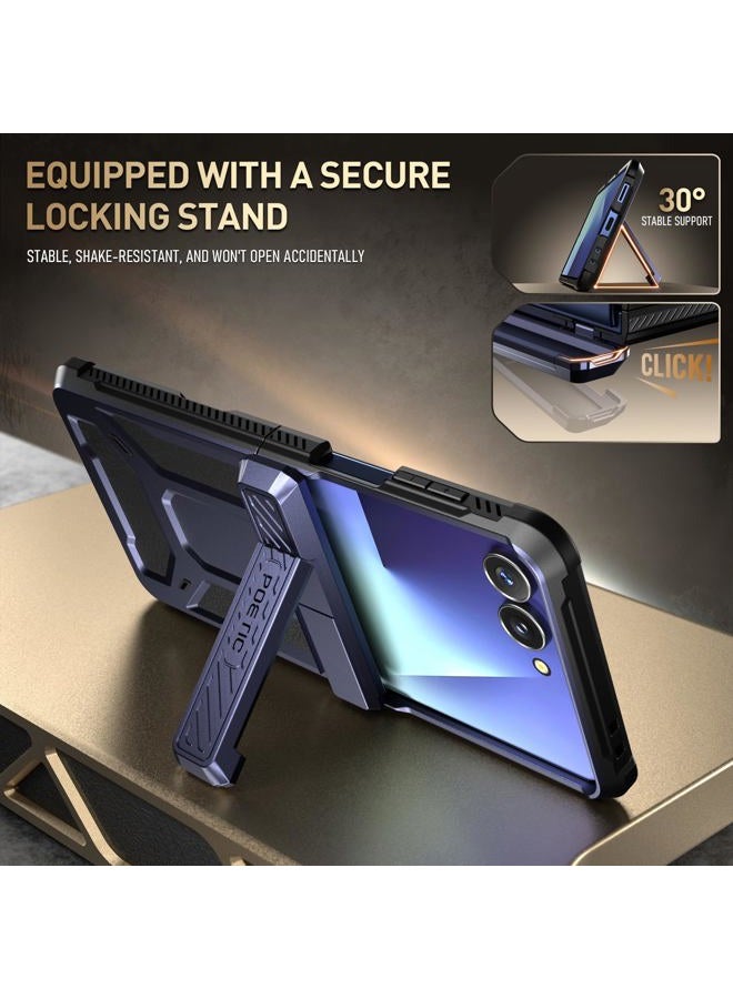 POETIC Spartan for Samsung Galaxy Z Flip 7 Case, [Kickstand] [Hinge Protection] [20FT Mil-Grade Drop Tested], Full-Body Rugged Shockproof Protective Phone Cover for Galaxy Z Flip7, Midnight Blue - Image 4
