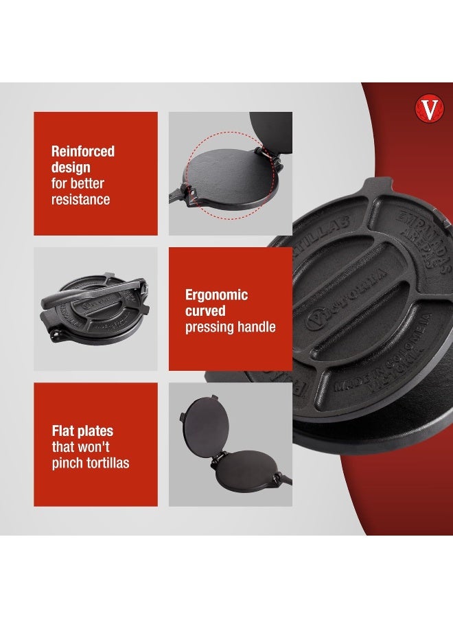 Victoria Victoria Cast Iron Tortilla Press and Pataconera, Original Made in Colombia, Seasoned 8"  - Image 1