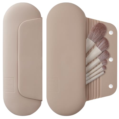AGIKET Silicone Makeup Brush Holder Travel Cosmetic Bag：Soft Portable Cosmetic Face Brushes Holder with Upgrade Anti-Fall Out Magnetic Closure, Large Travel Makeup Brush Case - Walnut - Image 1
