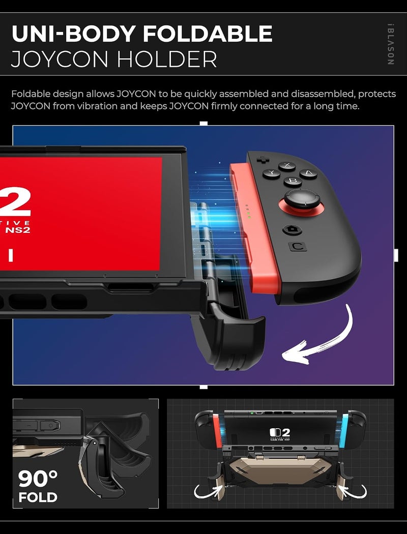 آي-بلاسون حافظة i-Blason لجهاز Nintendo Switch 2 مع حامل قابل للتوصيل [حامل Joycon قابل للطي] [فتحات تخزين البطاقات] [تصميم مريح] غطاء حماية أحادي الجسم بقبضة مريحة لجهاز Switch 2 - Image 3