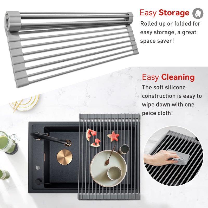 MERRYBOX Roll Up Dish Drying Rack, Over The Sink Dish Rack Foldable, Heat-Resistant, Anti-Slip Silicone Coated Dish Drainer for Kitchen Counter, Large & Multipurpose Sink Drying Rack, 20.5" x 13.1" - Image 5