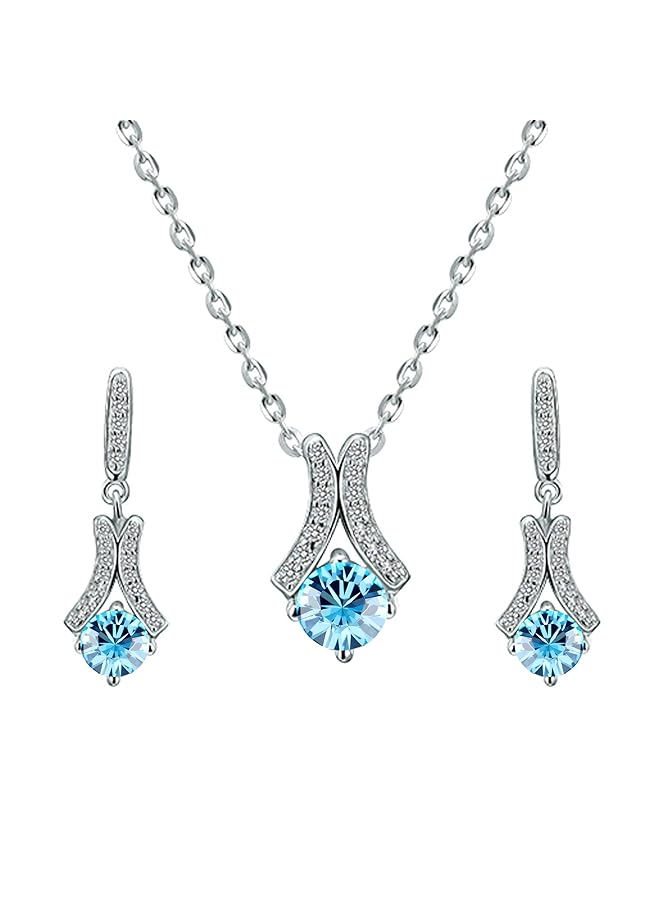 YELLOW CHIMES Crystals From Vivacious Blue Crystal Pendant Set For Women And Girls - Image 1