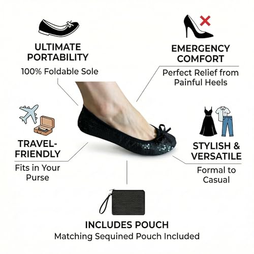 Rolly Flats Women's Foldable Ballet Flats – Portable Flat Shoes for Travel and Wedding that Fit in Your Purse (XXL, Black Sequin) - Image 4