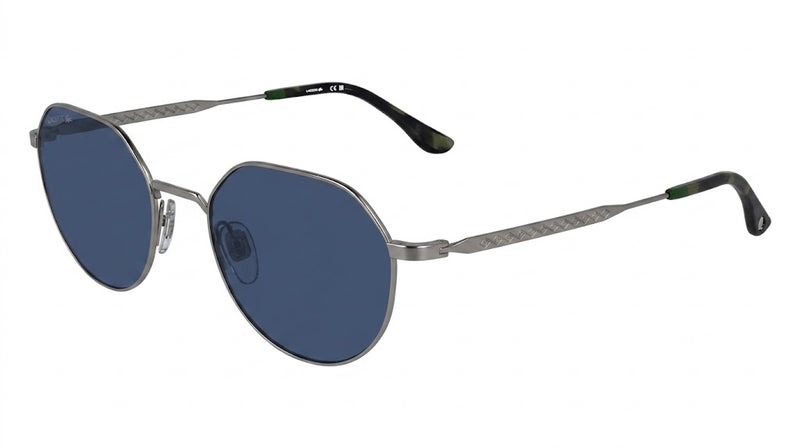 Lacoste L270S 045 56 Geometric Sunglasses For Men, Gunmetal Frame With Blue Lenses - Image 1