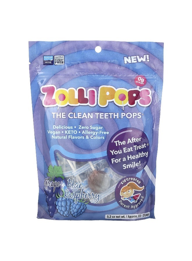 ZOLLIPOPS Zollipops, The Clean Teeth Pops, Grape + Blue Raspberry, Approx. 23-25 pops, 5.2 oz - Image 1