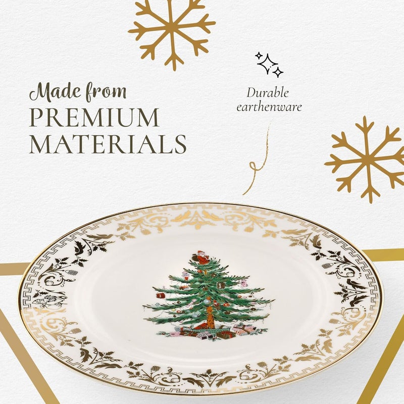 Spode Spode Christmas Tree Gold Salad Plate Set of 4  8Inch Porcelain Dinner  Appetizer Plate Christmas Dinnerware Microwave  Dishwasher Safe Festive Collectible Seasonal Dining Plate  - Image 4