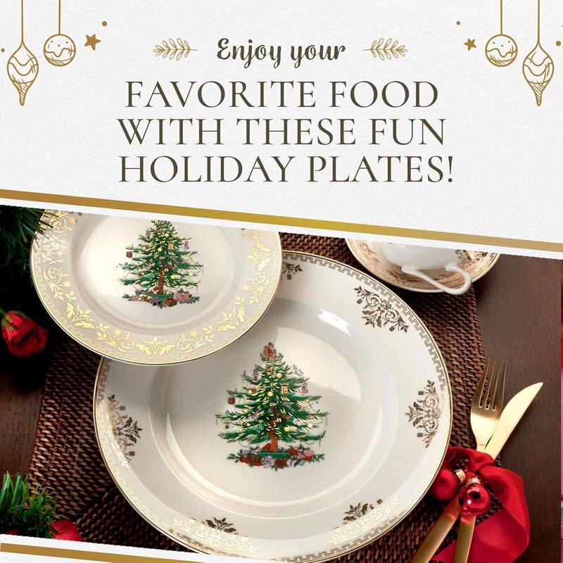 Spode Spode Christmas Tree Gold Salad Plate Set of 4  8Inch Porcelain Dinner  Appetizer Plate Christmas Dinnerware Microwave  Dishwasher Safe Festive Collectible Seasonal Dining Plate  - Image 5