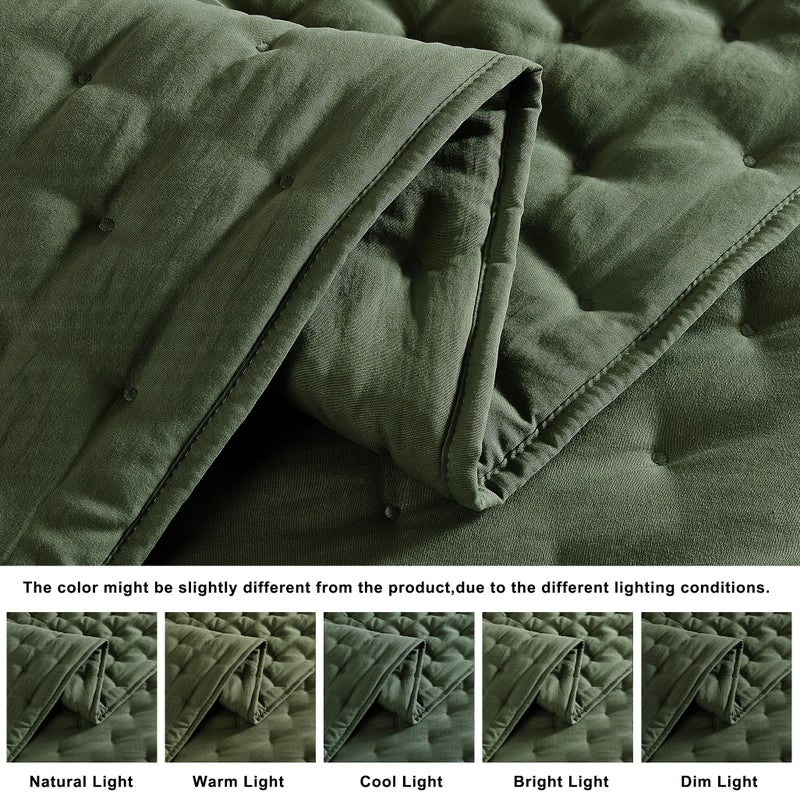 WDCOZY Olive Green Cloud Twin Size Quilt Set, Tan Lightweight Farmhouse Bedspread, Rustic Country Coverlet, Taupe Camel Soft Bedding, Thin Comforter for All Season - 2 Pieces, 68x90 inches - Image 5