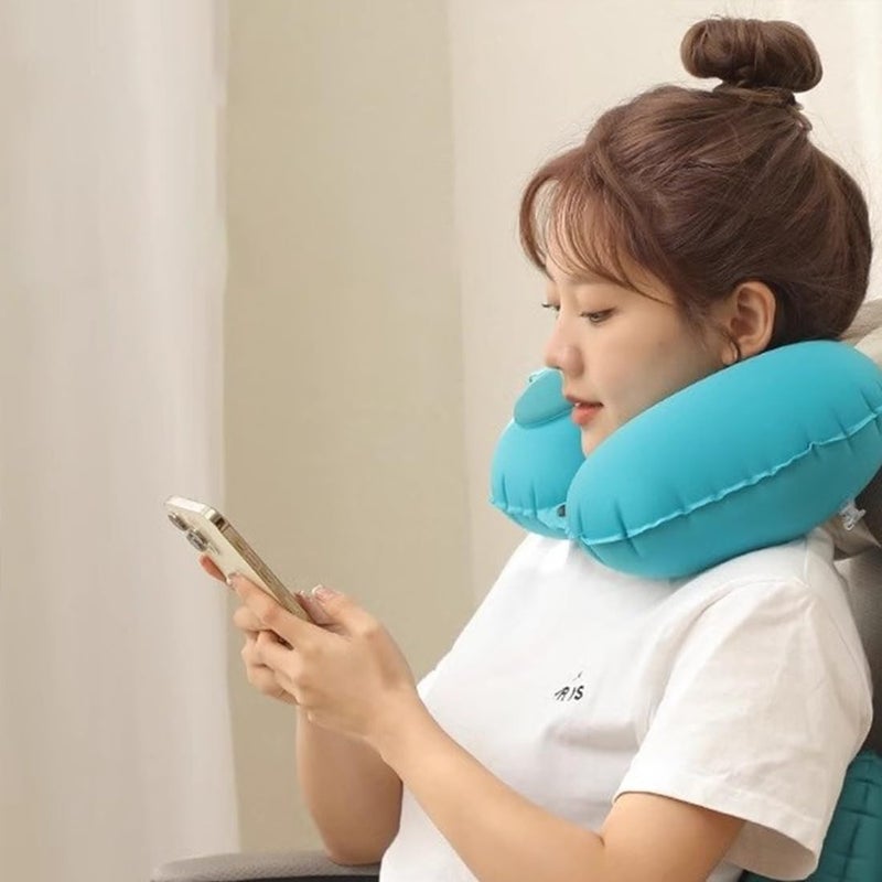 SKYPARKLE Travel Backpack Neck Pillow Manual Press Automatic Inflatable UShaped Pillow 1574 X 1102 InchMulti Color Soft Fabric  - Image 4