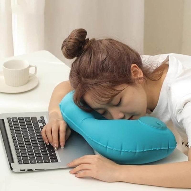 SKYPARKLE Travel Backpack Neck Pillow Manual Press Automatic Inflatable UShaped Pillow 1574 X 1102 InchMulti Color Soft Fabric  - Image 3