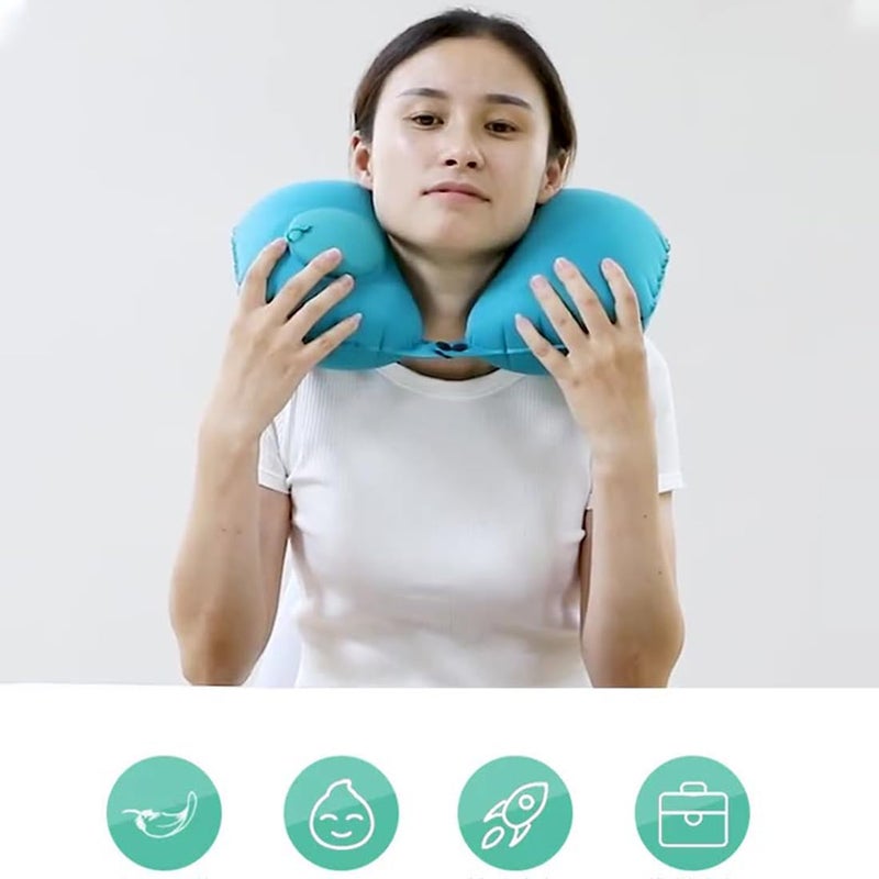 SKYPARKLE Travel Backpack Neck Pillow Manual Press Automatic Inflatable UShaped Pillow 1574 X 1102 InchMulti Color Soft Fabric  - Image 2