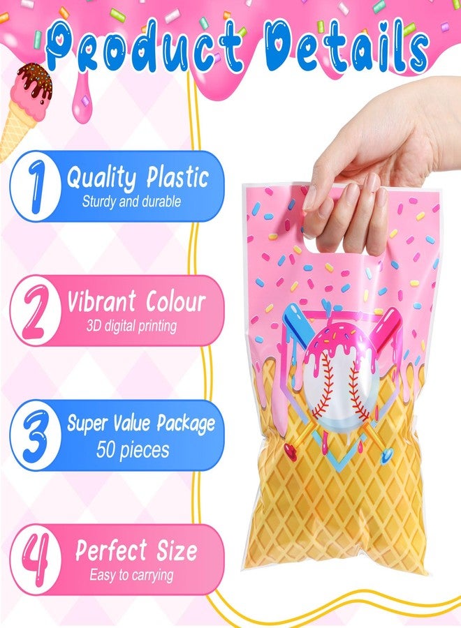 Glenmal 50 Pcs Baseball Ice Cream Drip Party Favors Gift Bags Plastic Ice Cream Baseball Goodie Candy Treat Snack Bags for Birthday Party Supplies - Image 3