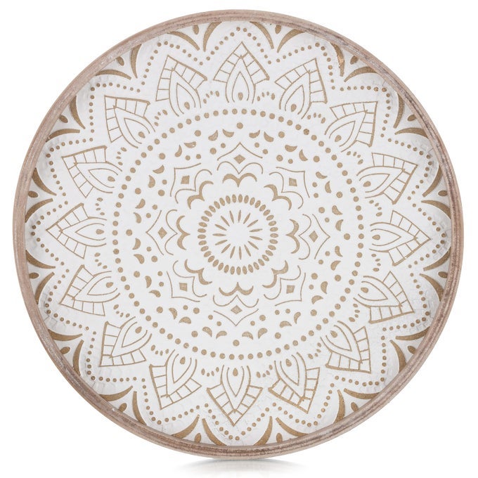 DECORATIVE COFFEE TABLE TRAY ROUND WOOD TRAYS FOR BOHO HOME DECOR 12 INCH RUSTIC FARMHOUSE CENTERPIECE FOR LIVING DINING ROOM OTTOMAN KITCHEN COUNTER BROWN