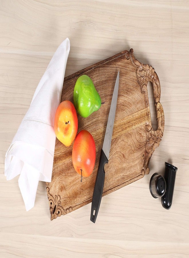 Winlay Mango wood hand carved Chopping & Serving Tray for kitchen, dining table and outdoor SIZE 16.5x9x0.95 inch - Image 4