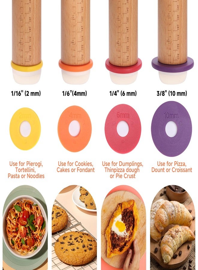 Olforce Adjustable Rolling Pin with Thickness Rings for Baking, 13.6" with 4 Multicolored Thickness Ring, Wood Dough Roller for Baking Fondant, Pizza, Cookie, Bread, Pie Crusts - Image 5
