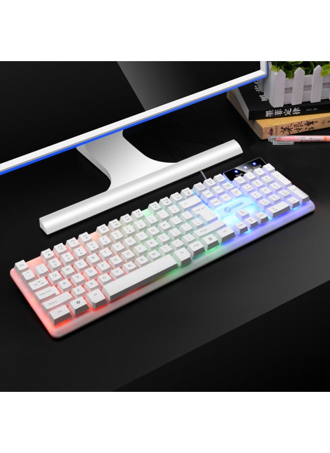 Li Magnesium TX35 Luminous Wired Keyboard Suspension Mechanical Feel Home Game Computer Keyboard USB Business Office-Color:Li Magnesium TX35 White Keyboard