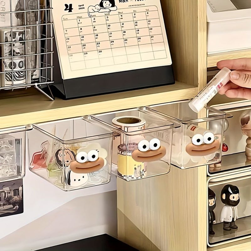 White 2 Piece Set Mini Drawer Box Under Desk Organizer Wall Mounted Adhesive Storage Holder For Paper Clips Pins Tape Multifunctional Plastic Back To School Supplies Desk Accessories For Home Organization - Image 2